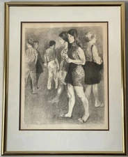 RALPHAEL SOYER VINTAGE FIGURATIVE IMPRESSIONIST LITHOGRAPH MEN & WOMEN OLD 1975