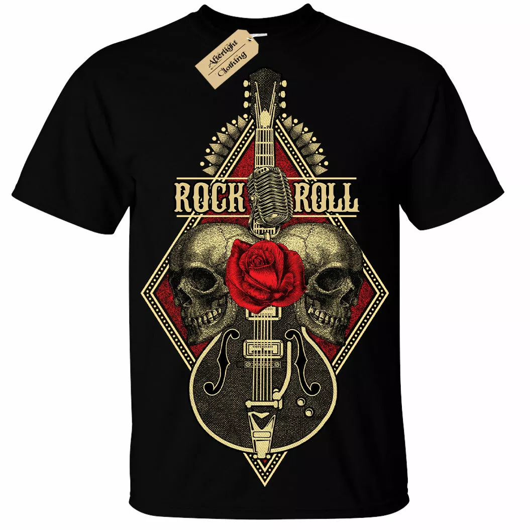 Rock n Roll Guitar T Shirt Mens skull metal band death heavy music