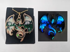 Galaxy DRAGON GLOW in the DARK Star Glitter Charm Necklace - Swirl Pendant Blue