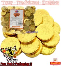 1 - 1000 Large Milk Chocolate Gold Foiled MONEY COINS Party Bag Wedding Favours