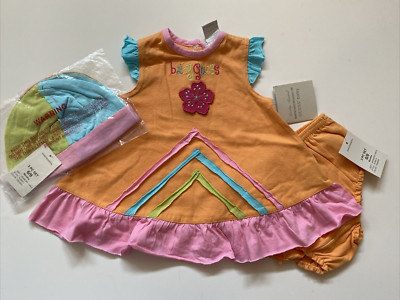Baby GUESS Outfit Dress Hat Set Colorful Size 6-9 Months NWT