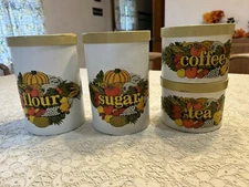 VINTAGE J.L. CLARK SUGAR COFFEE FLOUR CANISTER TEA SET STAMPED!
