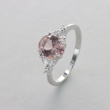 Oval Rose / Pink MORGANITE Ring - 925 STERLING SILVER Rhodium 207e