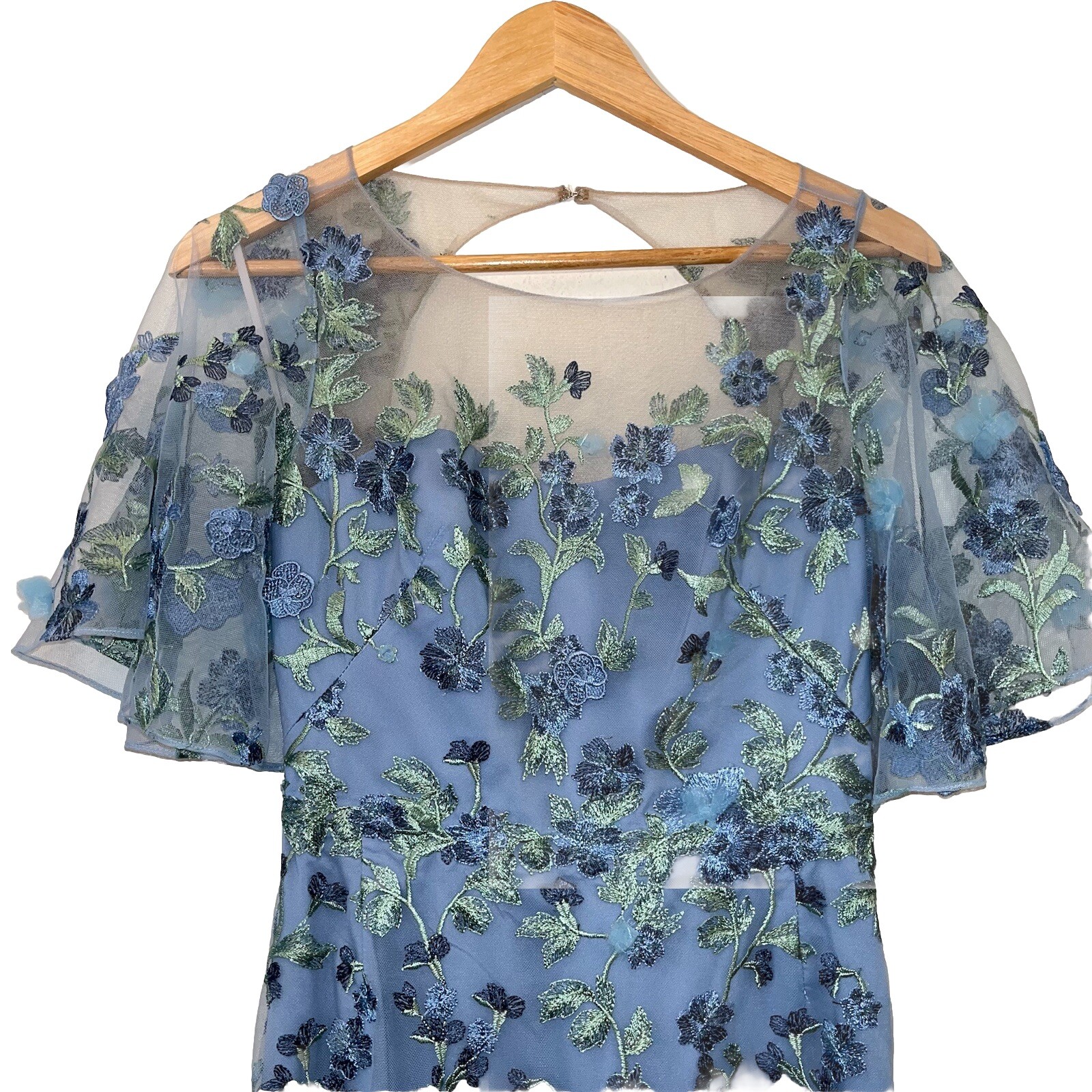 Marchesa Notte Blue Floral Embroidered Tulle Evening Gown Dress 2 Wedding NWT 🟡 image 5