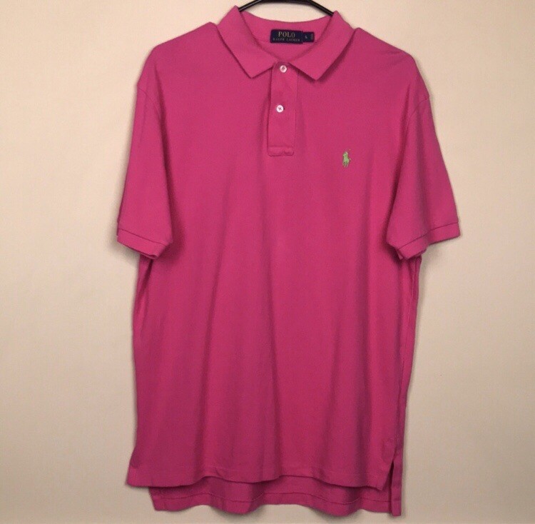 Polo Ralph Lauren Men's Knit Hot Pink Green Pony Polo Short Sleeve