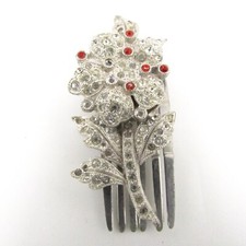 vintage FLORAL ORNAMENT  FOLIATE Rhinestone HAIR brooch Barrette Comb Jewelry