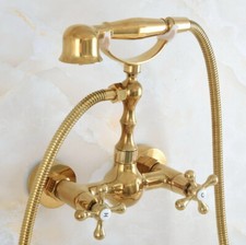 Luxury Golden Brass Bathroom Handheld Spray Shower Faucet Set Mixer Tap 2na823