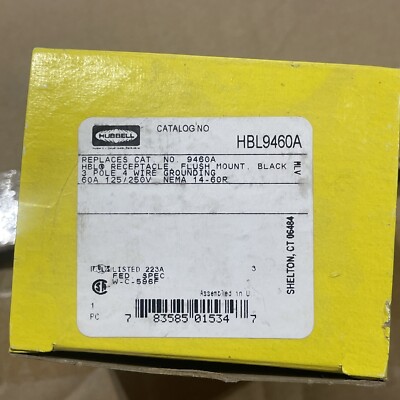 Hubbell Hbl9460a Receptacle, 60 A Amps, 250V Ac, Flush Mount, Single Outlet,