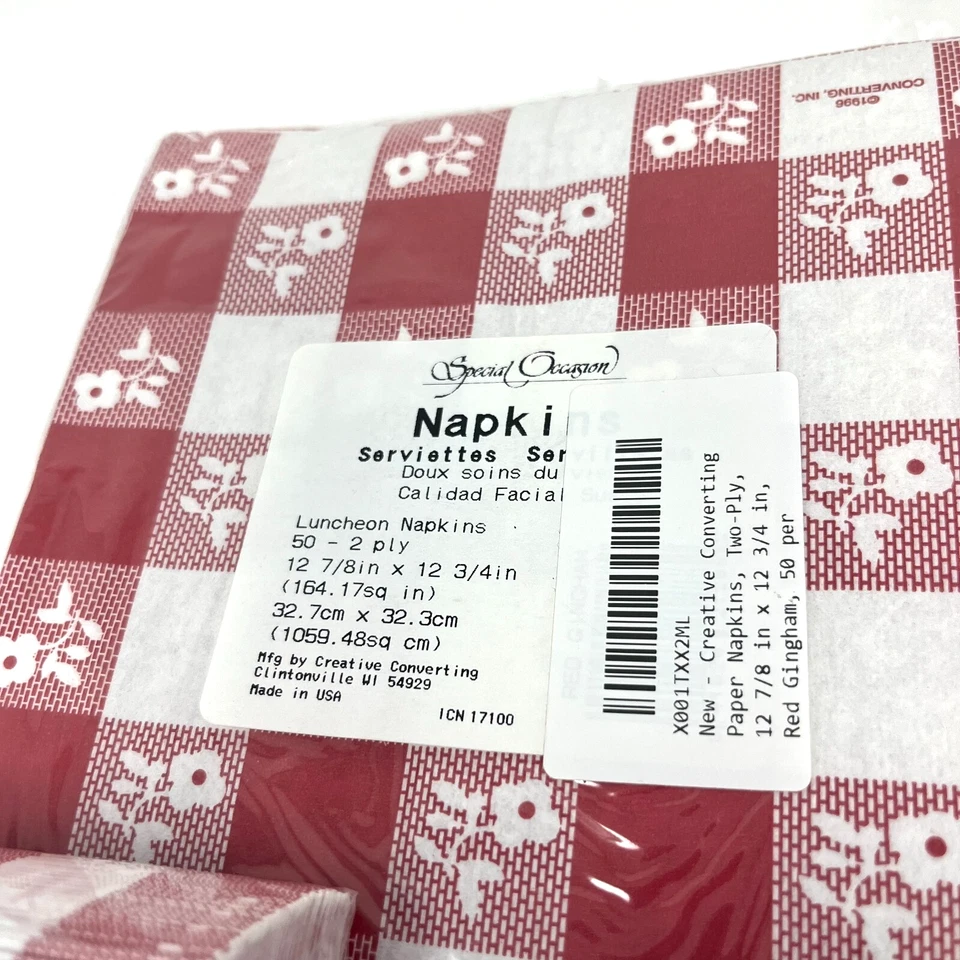 Creative Converting Red Gingham Paper Napkins and 4 Plastic Tablecovers Set - Image 3 of 4