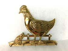 Gold Toned Wall Hanging CHICKEN Key Holder
