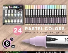 TOOLI-ART 24 Flexible Brush Tip Acrylic Paint Pens  Pastel Set