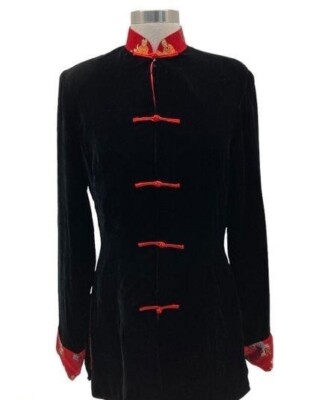 Vintage Black/Red Shanghai Velvet Long Sleeve Traditional Chinese