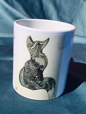 coffee Cup- Heart Handle- Fox Zentangle Design