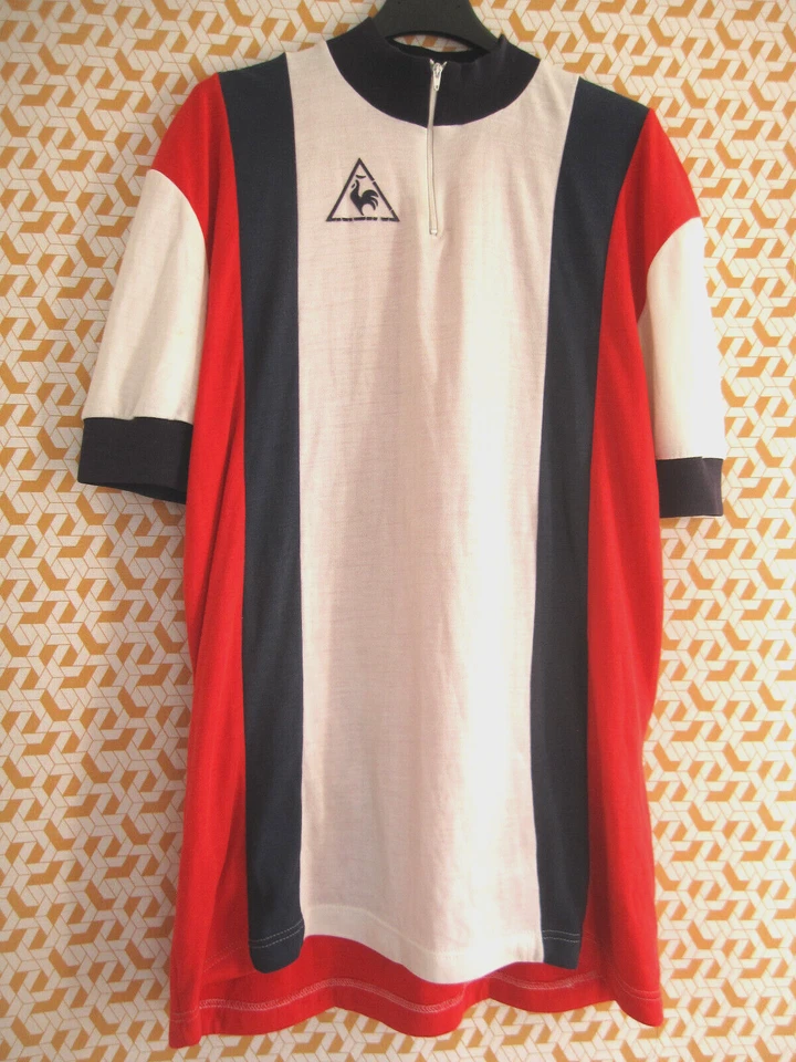 Maillot Cycliste Le Coq Sportif Acrylique 70'S Blanc vintage Manche courte - XL - Photo 1/4