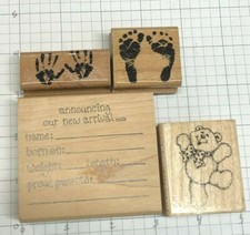 Wood Mounted Rubber Stamp NEW BABY ANNOUNCEMET ARRIVAL... NICE .....lot 85