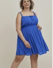 TORRID MINI GAUZE SMOCKED WAIST Blue DRESS Plus Size 2 18/20