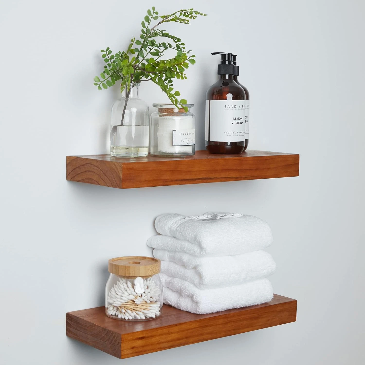 Rustic Farmhouse Floating Shelves - Set of 2 Honey Oak Wall Mounted Shelves