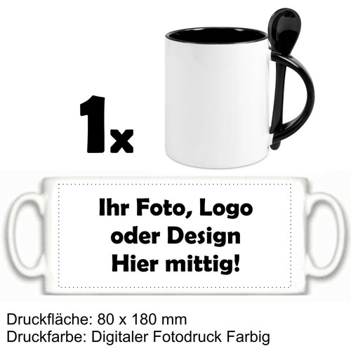 Individuelle Fototasse L ffel Tasse Innenseite Henkel Schwarz Foto 