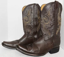 Lizard Brown Leather Western Cowboy Riding Side Zip Boots Mens Sz 13