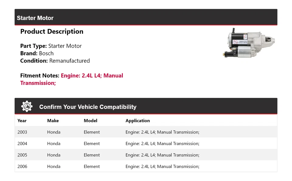 Motor De Arranque Bosch 2.4L L4 2003-2006 (Remanufacturado) 2004 2005 Foto 2 de 4