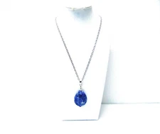 Large Blue w/White Splatter Jasper Stone Pendant Necklace