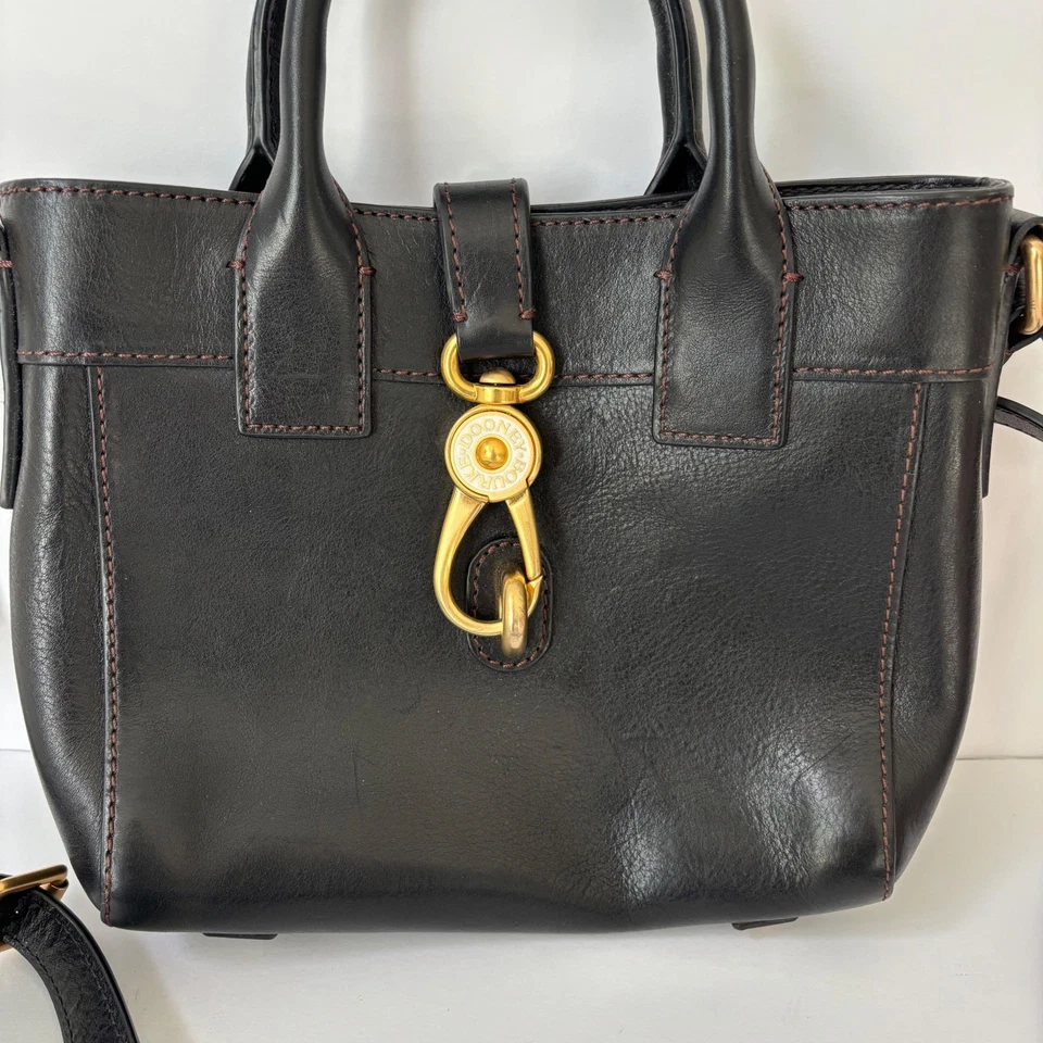 Dooney Bourke Florentine Leather Tote Black Amelie Crossbody Top Handle Gold - Image 2 of 4