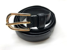 ZARA Thin Belt Black Womens Sz 90 / 36 Leather Made In Spain Golden Buckle 3/4"