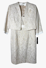 Tahari Sheath Dress & Jacket 12 Ivory Gold Metallic Brocade Wedding Mature