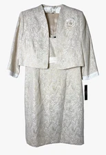 Tahari Sheath Dress & Jacket 12 Ivory Gold Metallic Brocade Mother Of The Bride
