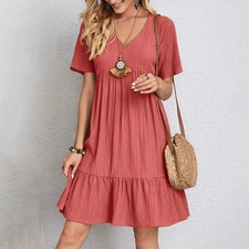 Women's  V-neck short casual Ruffle Dress summer Holiday Ruffle Dresses UK
