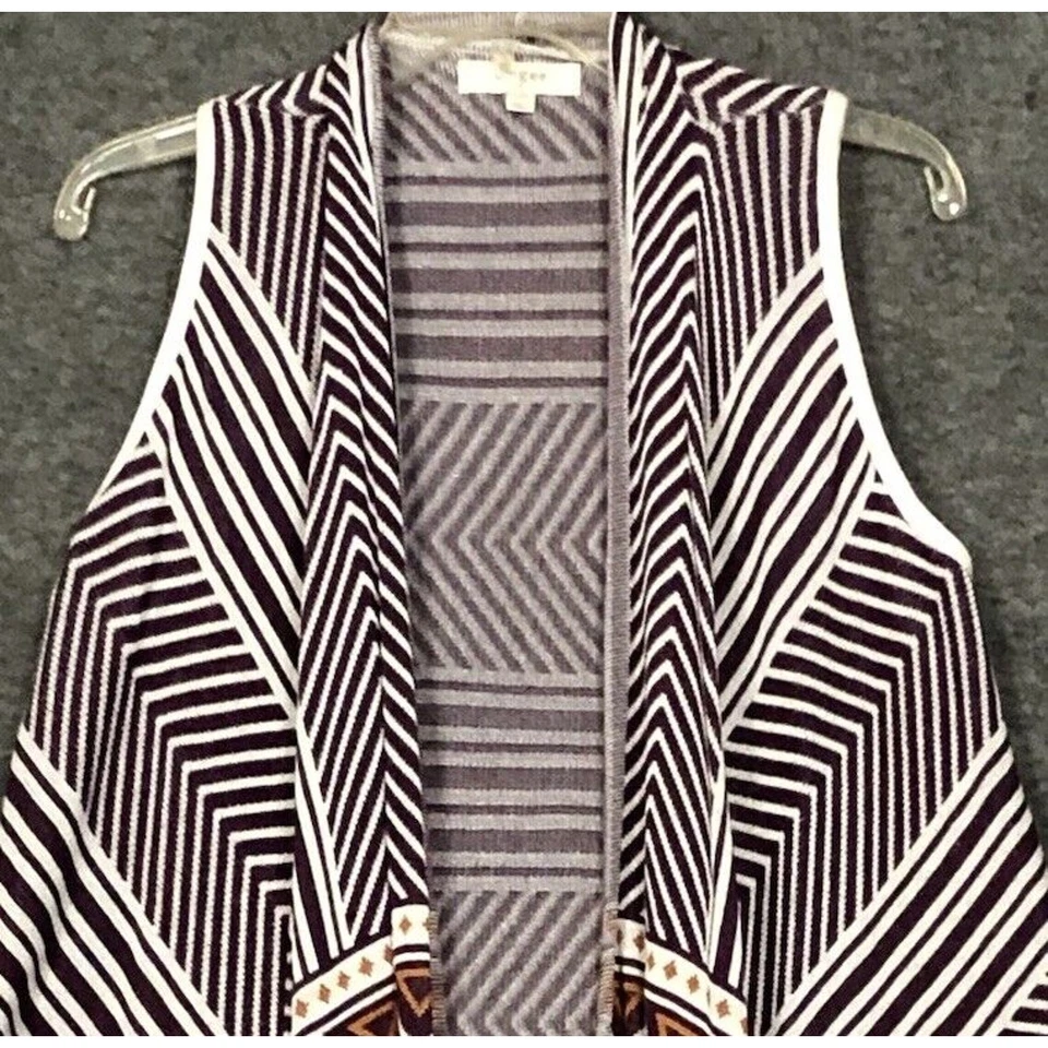 Umgee Sleeveless Cardigan Womens S/M Open Front Striped Purple White Lagenlook  - Image 4 of 4