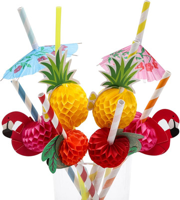 100PCS Flamingo Fruit Straws,Disposable Plastic Drinking Straws,Tropical