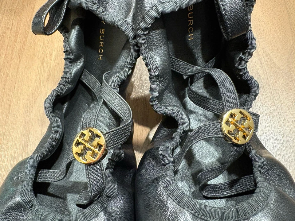 Кожаные балетки Minnie Tory Burch модель Mary Jane дорожные черные - Изображение 3 из 4