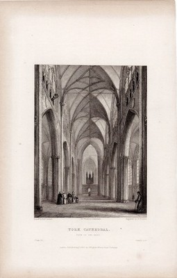 um 1835 ''York Cathedral'' Winkles Architektur antiker Druck Radierung Gravur