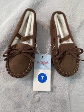 Cat  Jack Celi Toddlers Size 7 Brown Faux Suede Moccasin Slippers Faux Fur Bow