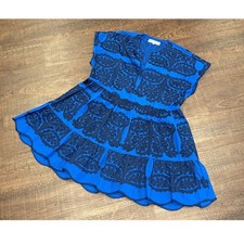 Zara Embroidered Tunic Short Dress Azul Blue Cotton Dress Women's M