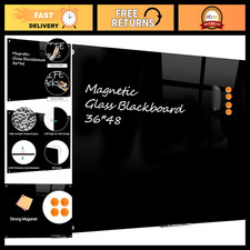 Magnetic Dry Erase Glass Board 48x36" - Frameless Wall-Mounted Black Board for O