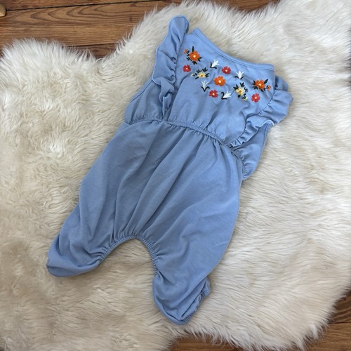 C&C California Blue Floral Embroidered Dog Jumpsuit Size M