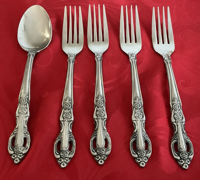 Maxam stainless MXF1 4 dinner forks 7 1/2'' & soup spoon 7 1/4'' NM polished