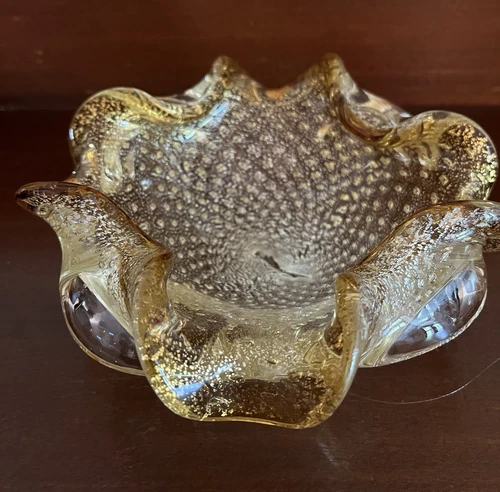 VIntage Murano Italy Barovier & Toso Art Glass Gold Flecked Bowl