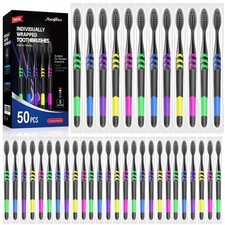 50 PCS Individually Wrapped Bulk Toothbrush Pack, Disposable Soft Bristle for...