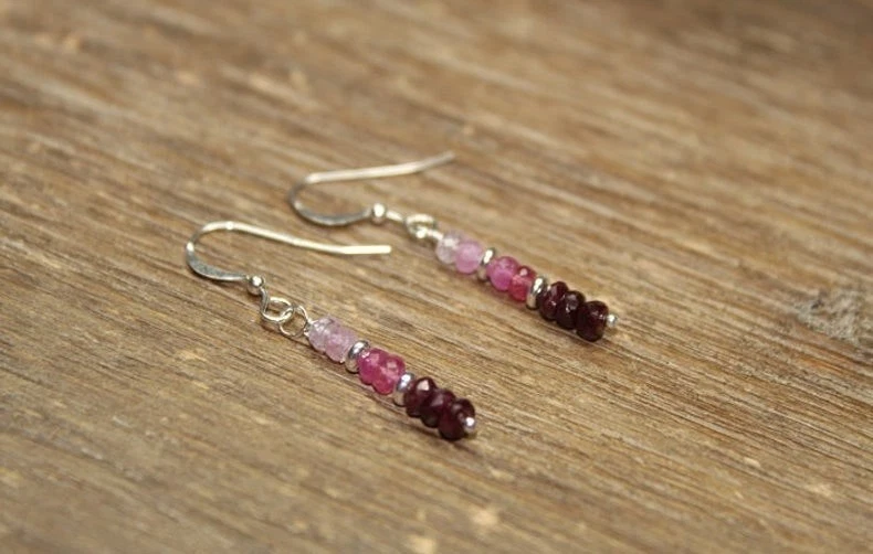 Orecchini pendenti a fascia rubino luglio pietra nascita fatti a mano gioiell... - Immagine 2 di 4