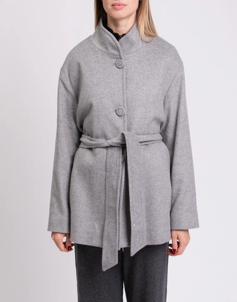 RRP €290 LUCREZIA T Topcoat Plus Size 43 US14 UK18 L Wool Blend Belted Melange - Image 4 of 4