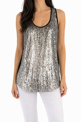 Riani Shirt 38 M Black Silver Womens Tunic Top Top Sequin Silk New