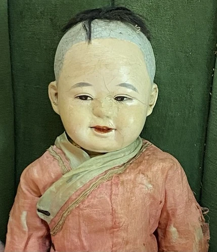 Antique Rare Composition Oriental Doll With Original Factory Outfit
