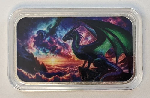 Hayleybug 1/2 ozt Skyfire Emerald Dragon Silver Art Bar mintage of only 15