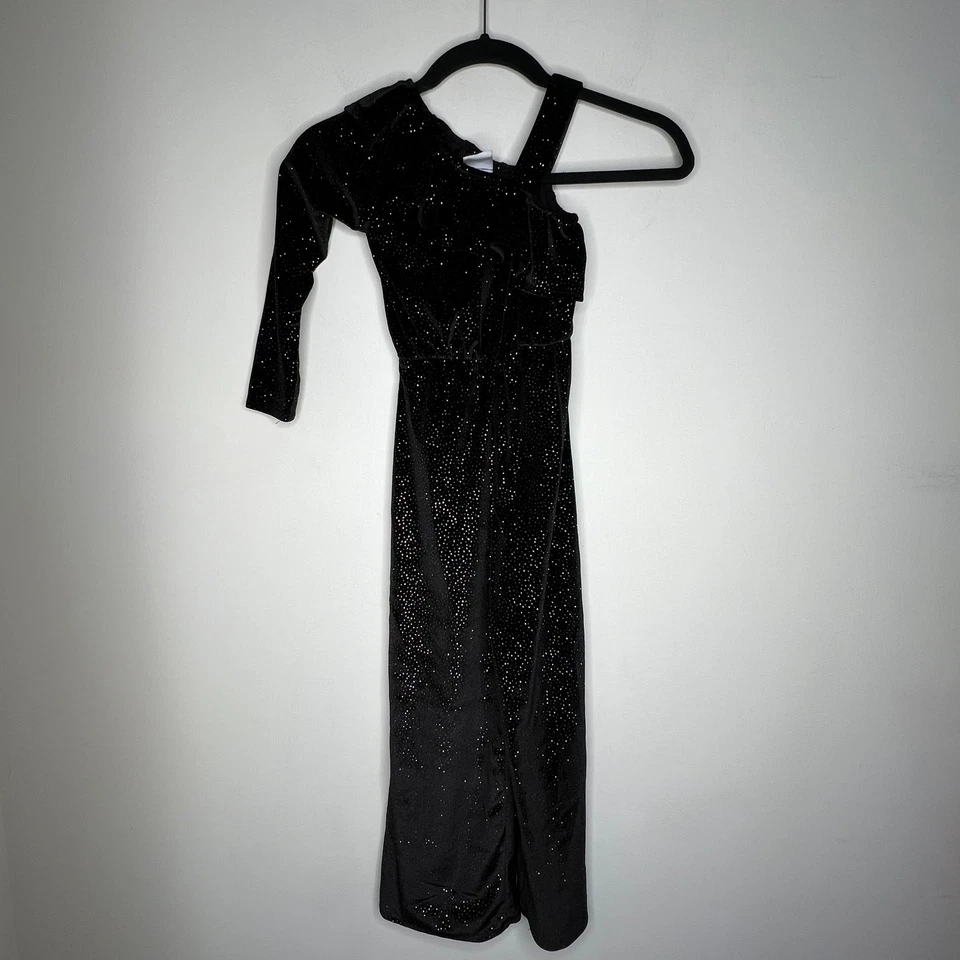 Mono Zara Negro Terciopelo Brillante Un Hombro Talla Niñas 7 Foto 3 de 4