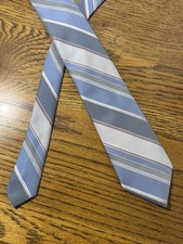 Classic Brittany House London Necktie Blue Grey Striped 90 Poly 10 Silk