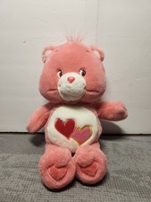 2002 Love-A-Lot Bear Care Bears Pink Two Hearts Plush Toy 13  Vintage