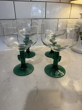 Set of 4 Libbey Margarita Glasses Green Cactus Stem 6.25" H & 3.75” Never Used